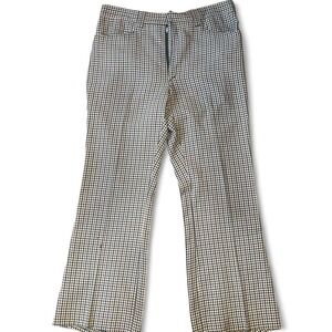 Vintage Houndstooth Pleated Flared Trousers